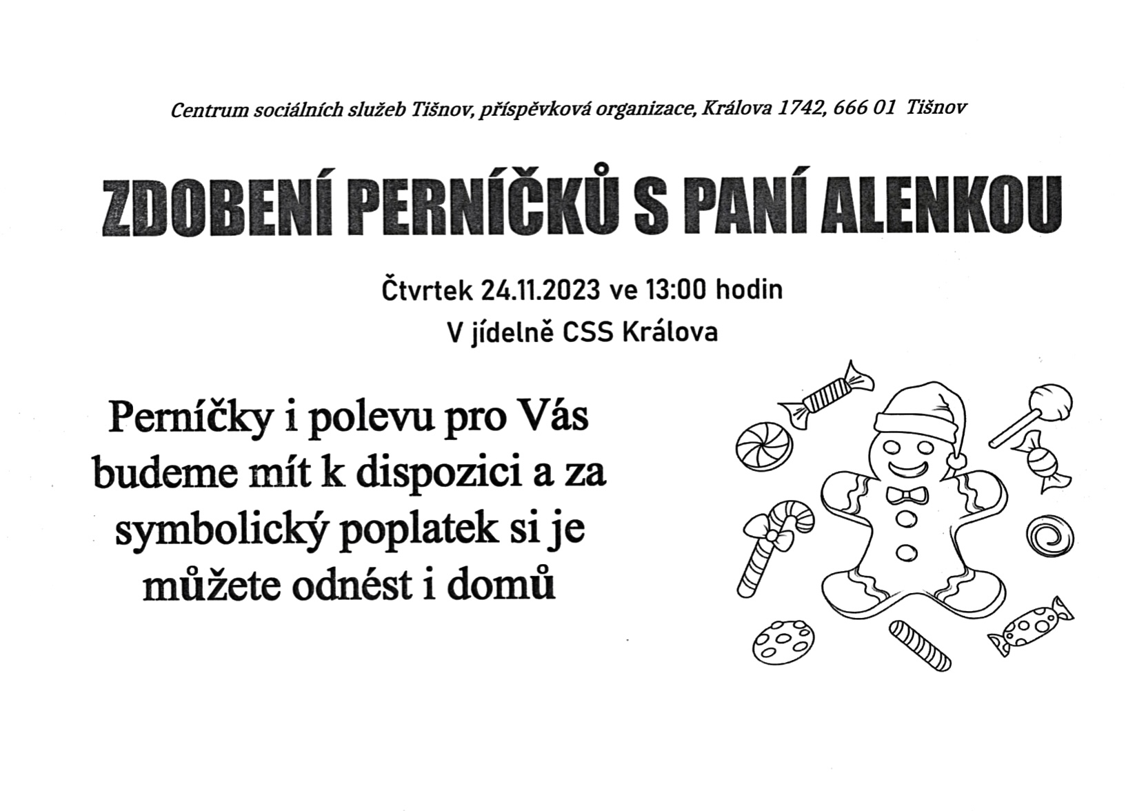 Pozvánka na zdobení perníčků s paní Alenkou